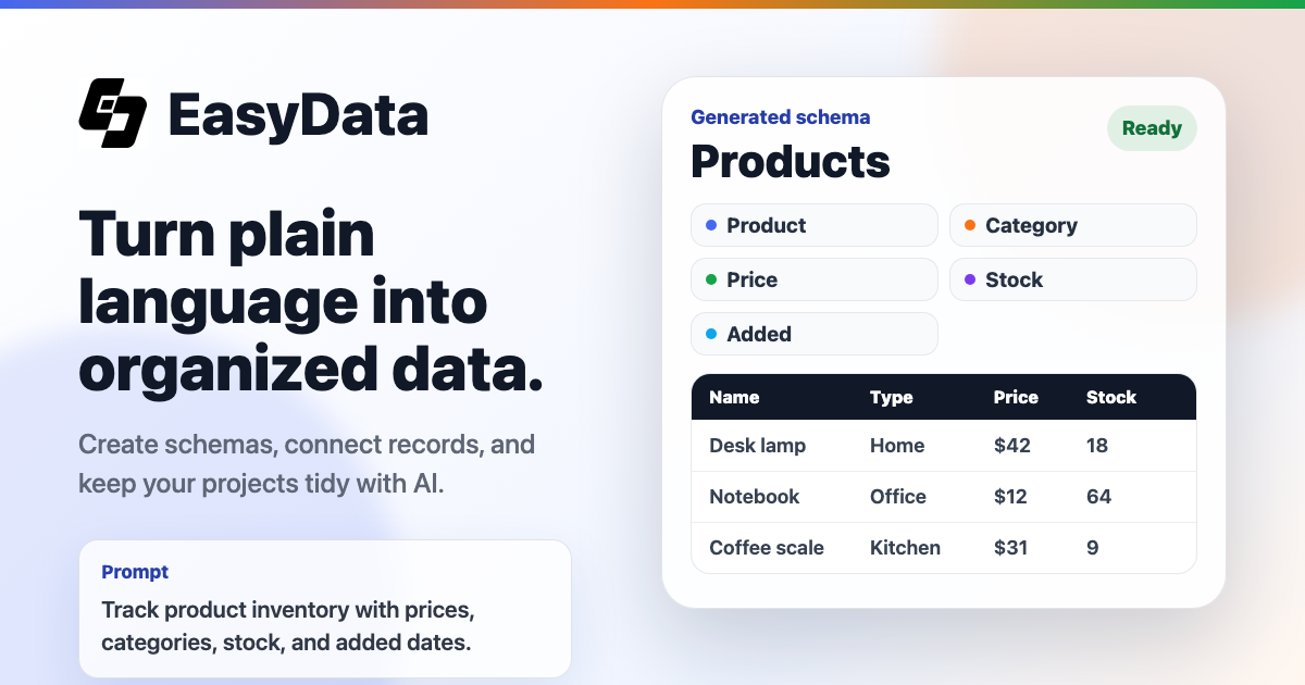 EasyData - Turn Excel Workbooks into Connected Databases